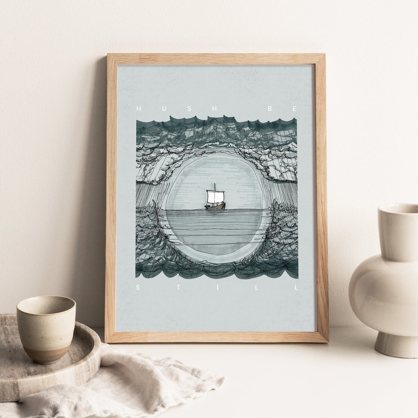 Hush Be Still Poster, Jesus Stills Sea Poster, Peace Be Still, Jesus Poster , Bible Art Poster